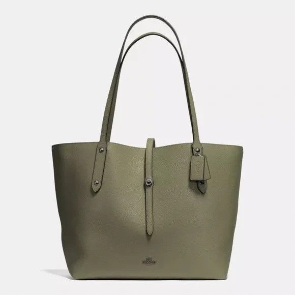 Coach Handbags - Coach Large Market Tote Pebbled Leather Army Green Turn Lock #F58849 EXCELLENT!